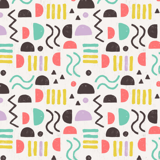 Pattern of colorful geometric shapes on a white background